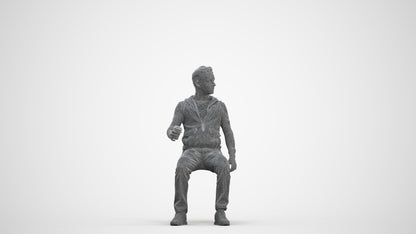 scanned 3D man casual sitting, photogrammetry people for Enscape and V-Ray, three-quarter front view render