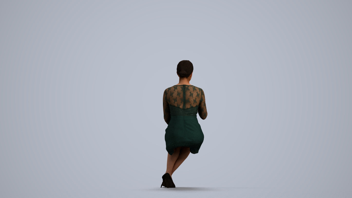 realistic 3D human woman business sitting, archviz people FBX OBJ for Blender, front view render