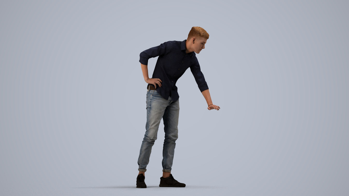 realistic 3D human man casual standing, archviz people FBX OBJ for Blender, side view render