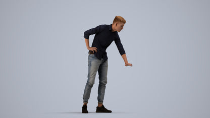 realistic 3D human man casual standing, archviz people FBX OBJ for Blender, side view render