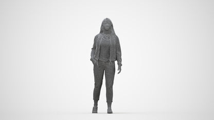 3D scanned woman walking casual, photorealistic archviz people for Enscape and SketchUp, wireframe back view
