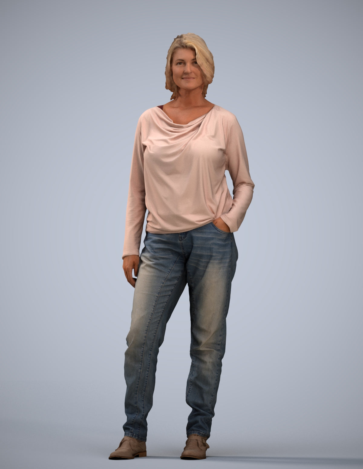 3D people model woman casual standing, scanned human for 3ds Max rendering