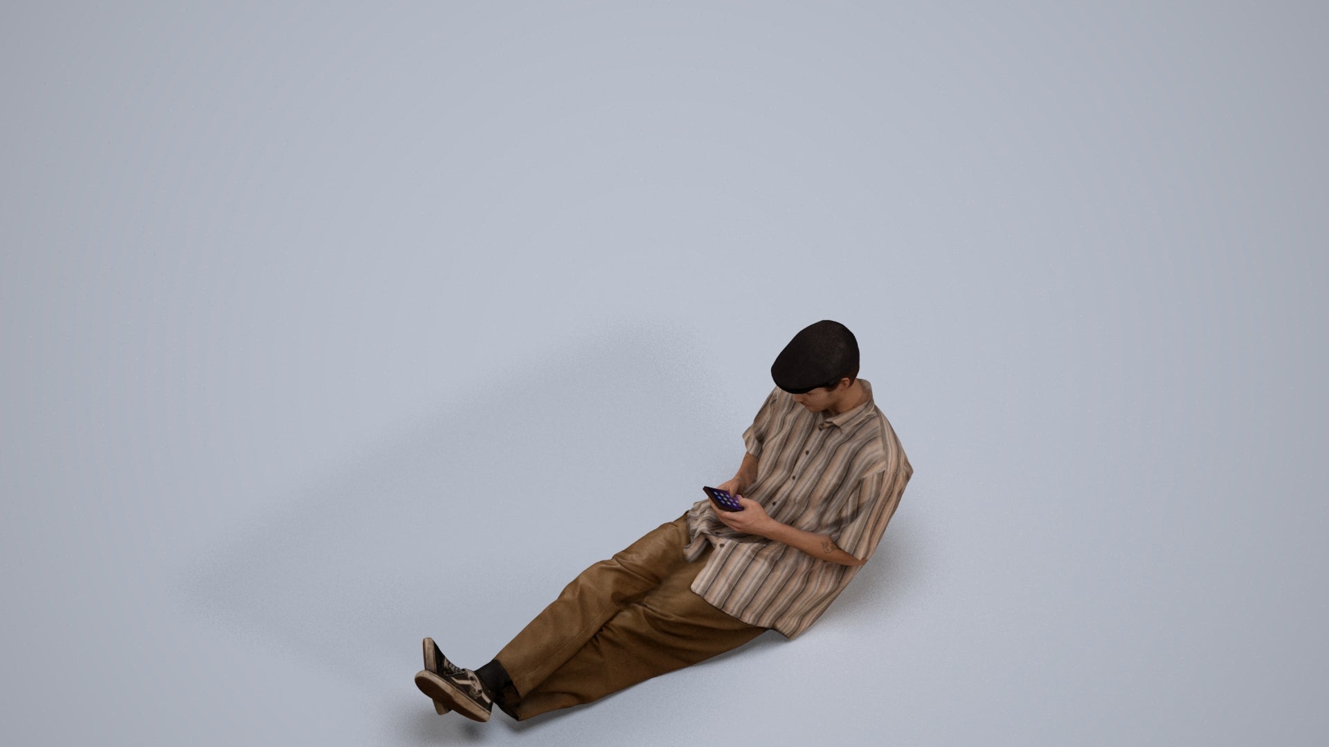 photogrammetry 3D man casual sitting, realistic human model archviz FBX, back view render