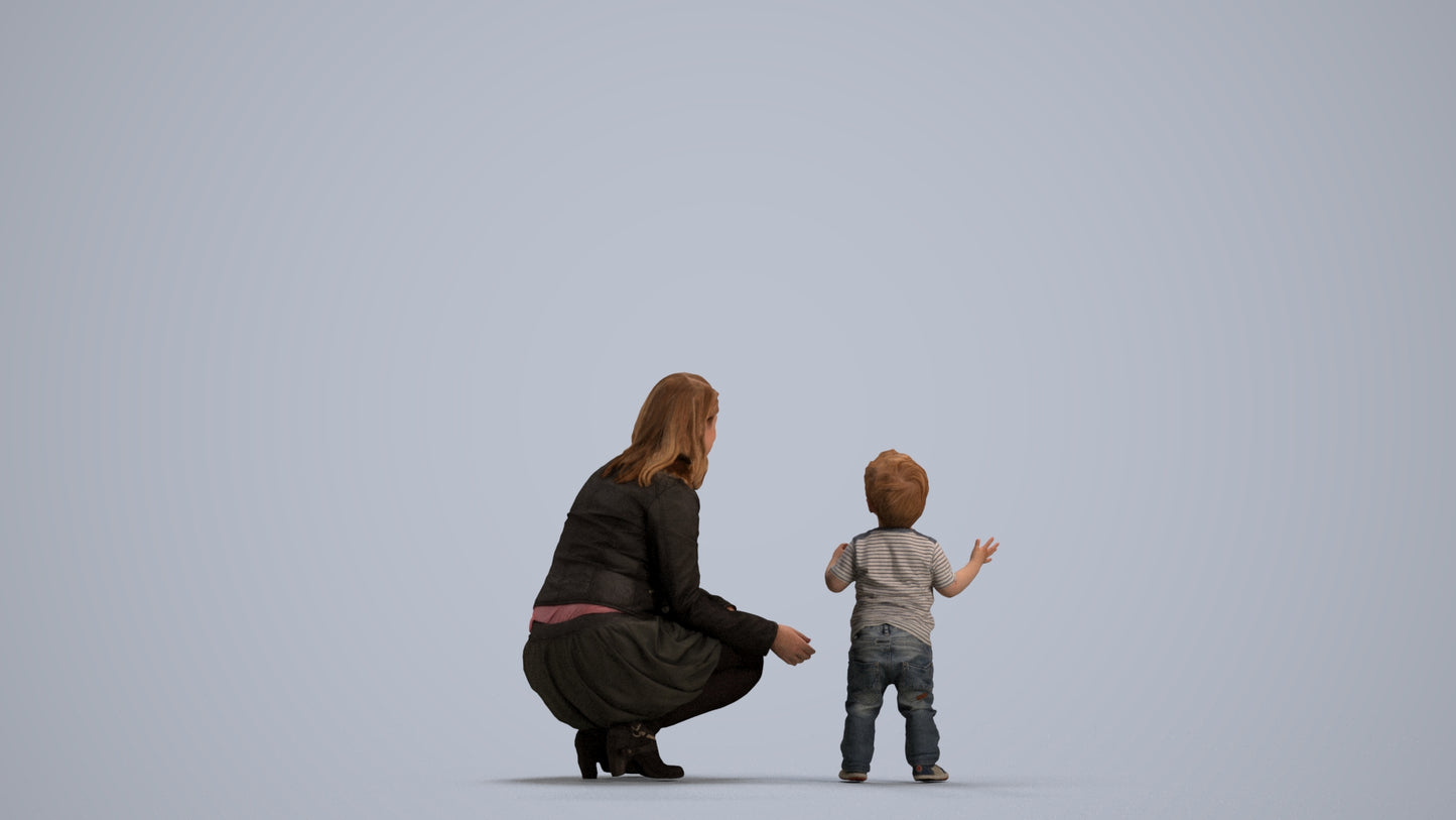 scanned 3D girl casual kids, photogrammetry people for Enscape and V-Ray, front view render