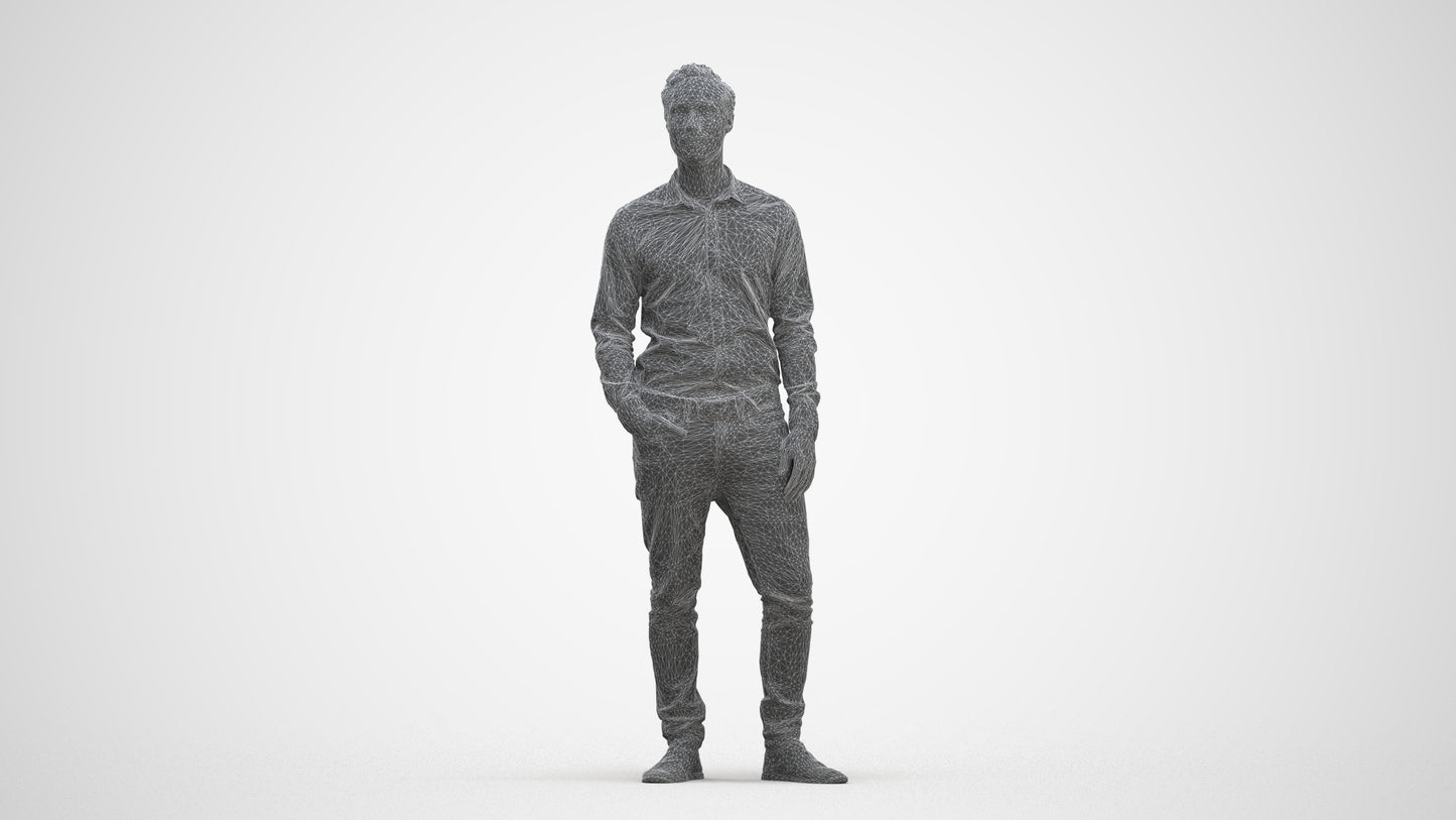 realistic 3D human man casual standing, archviz people FBX OBJ for Blender, three-quarter front view render