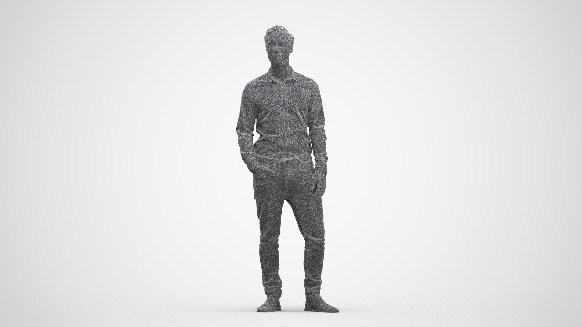 realistic 3D human man casual standing, archviz people FBX OBJ for Blender, three-quarter front view render