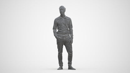 realistic 3D human man casual standing, archviz people FBX OBJ for Blender, three-quarter front view render