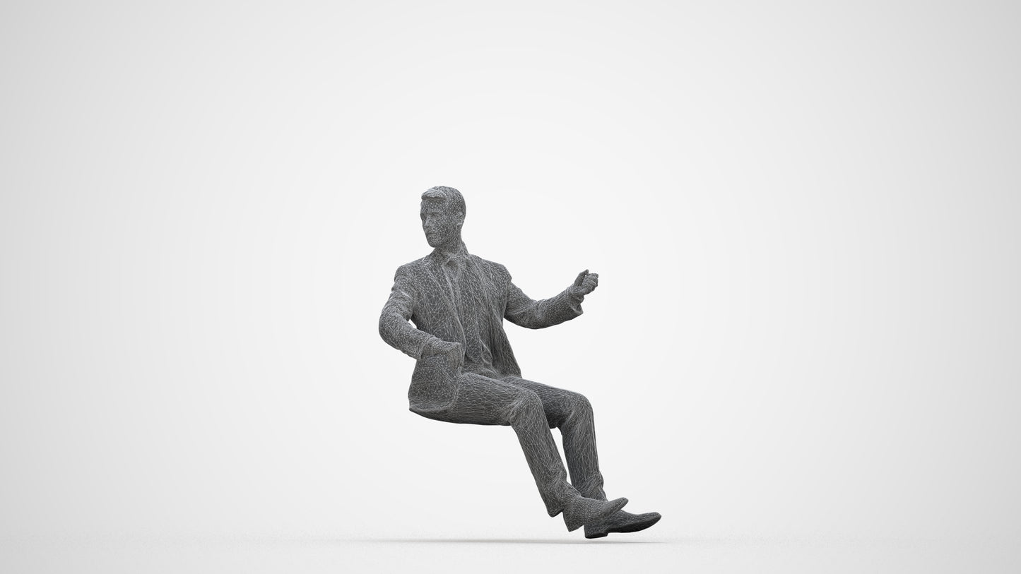 3D people model man business driving, scanned human for 3ds Max rendering, wireframe back view
