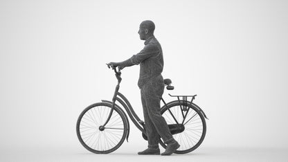3D human model man business cycling, photogrammetry scanned person for archviz, square thumbnail