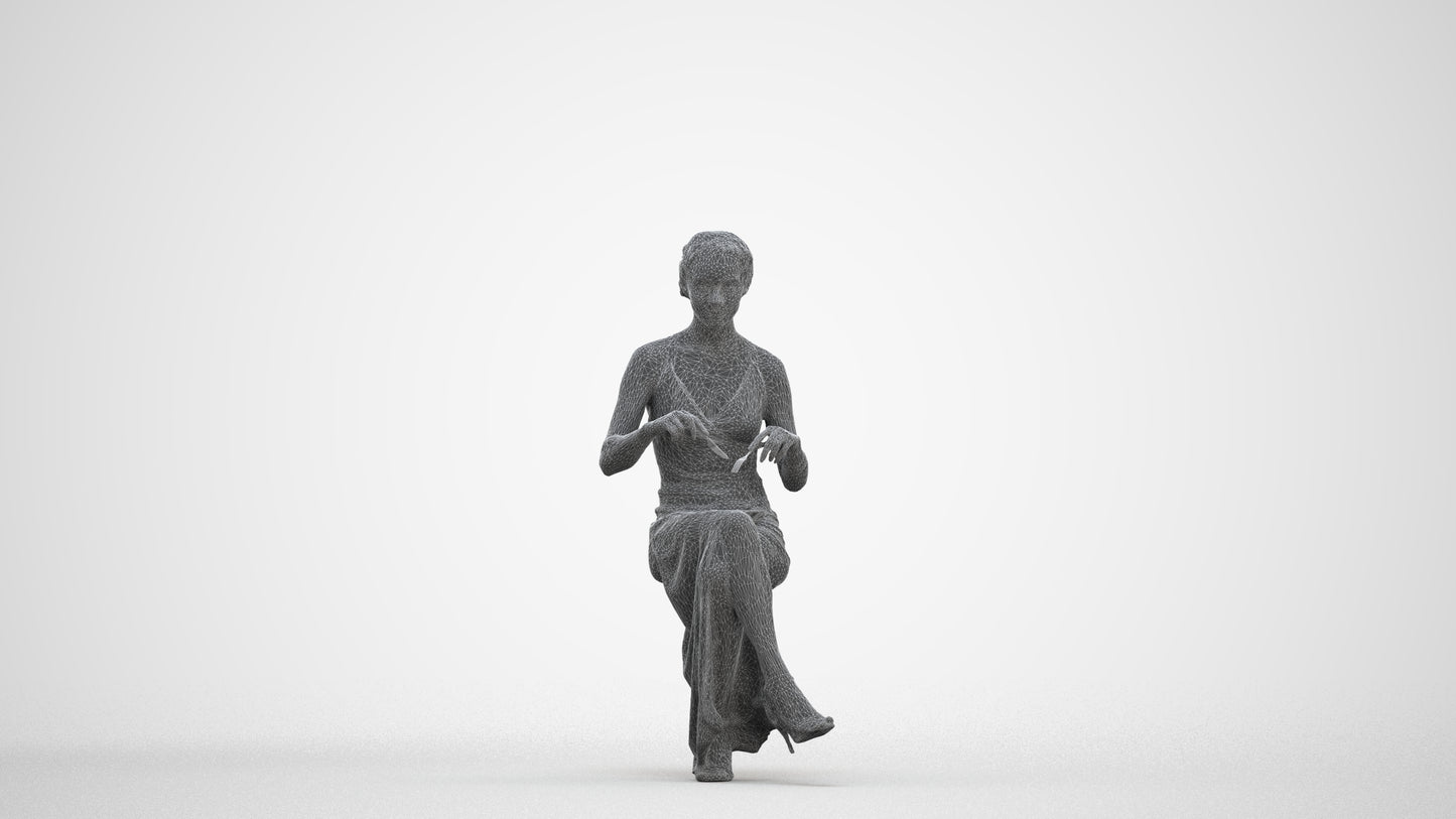 3D human model woman formal formalaffairs, photogrammetry scanned person for archviz, three-quarter front view render