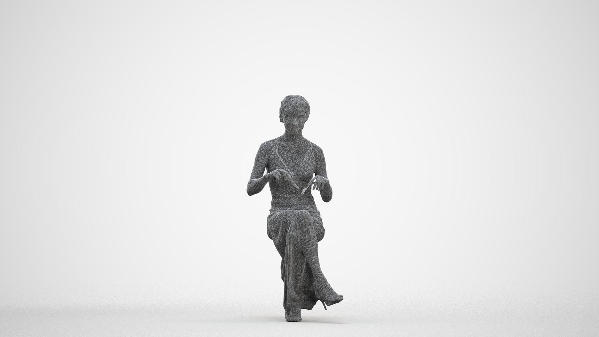 3D human model woman formal formalaffairs, photogrammetry scanned person for archviz, three-quarter front view render