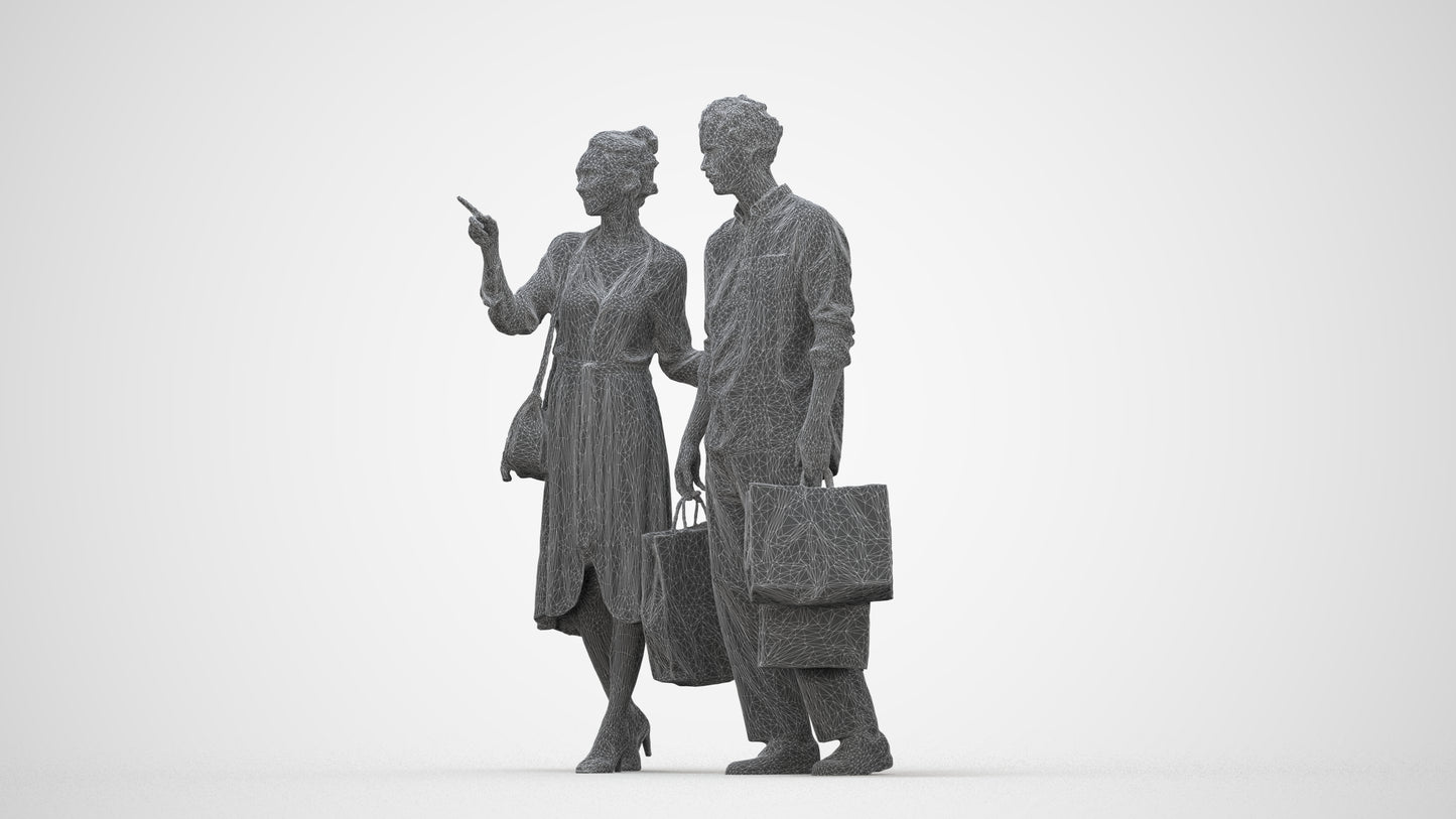photogrammetry 3D man casual shopping, realistic human model archviz FBX, wireframe back view