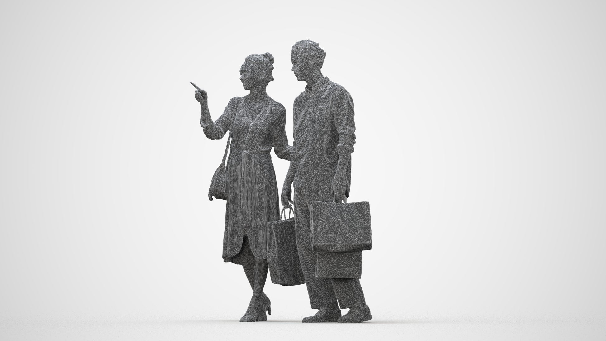 photogrammetry 3D man casual shopping, realistic human model archviz FBX, wireframe back view