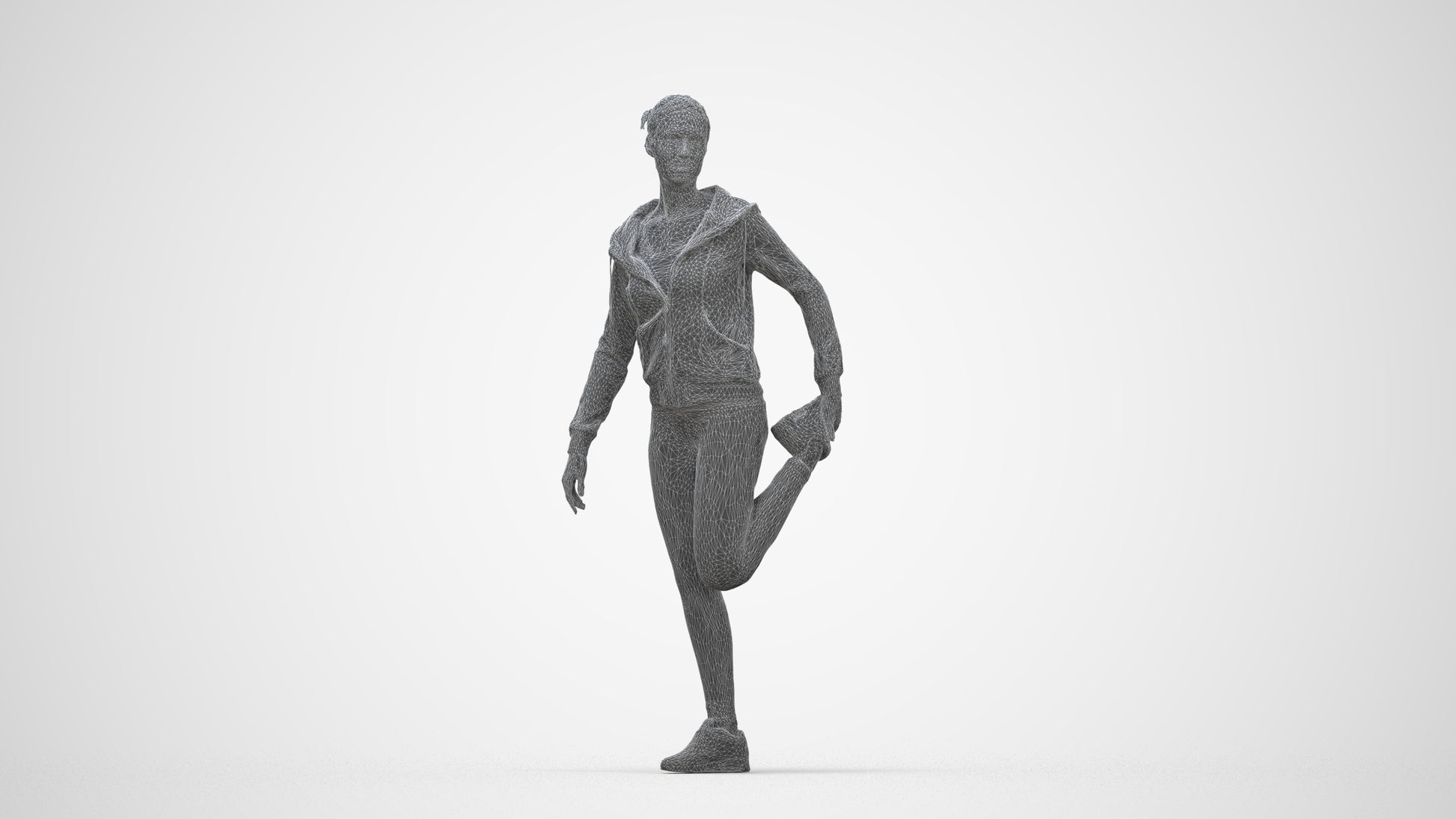 scanned 3D woman sport, photogrammetry people for Enscape and V-Ray, wireframe back view