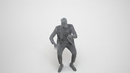 3D scanned man sitting formal, photorealistic archviz people for Enscape and SketchUp, wireframe three-quarter view