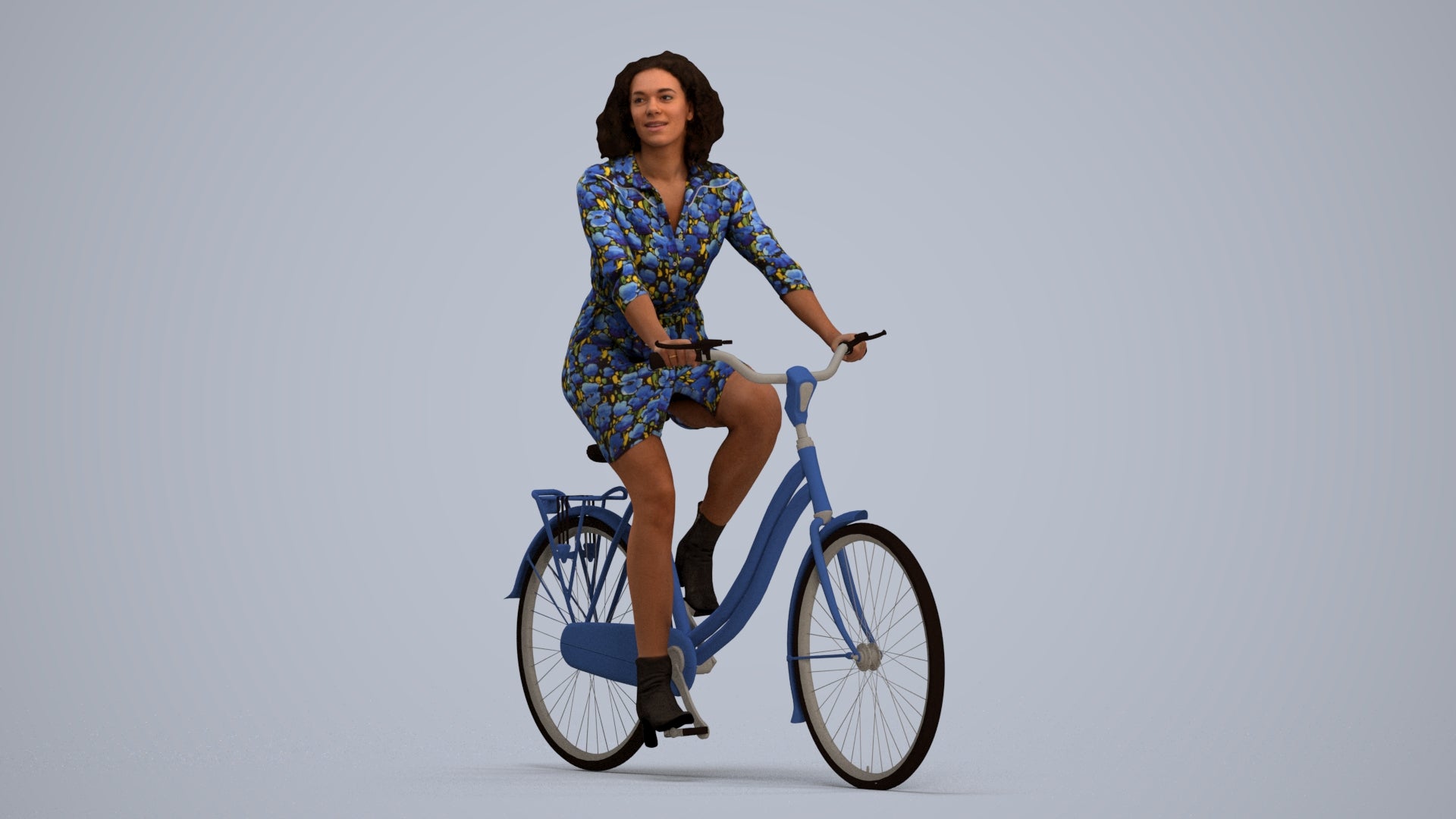 photogrammetry 3D woman casual cycling, realistic human model archviz FBX, standing pose render