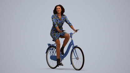photogrammetry 3D woman casual cycling, realistic human model archviz FBX, standing pose render