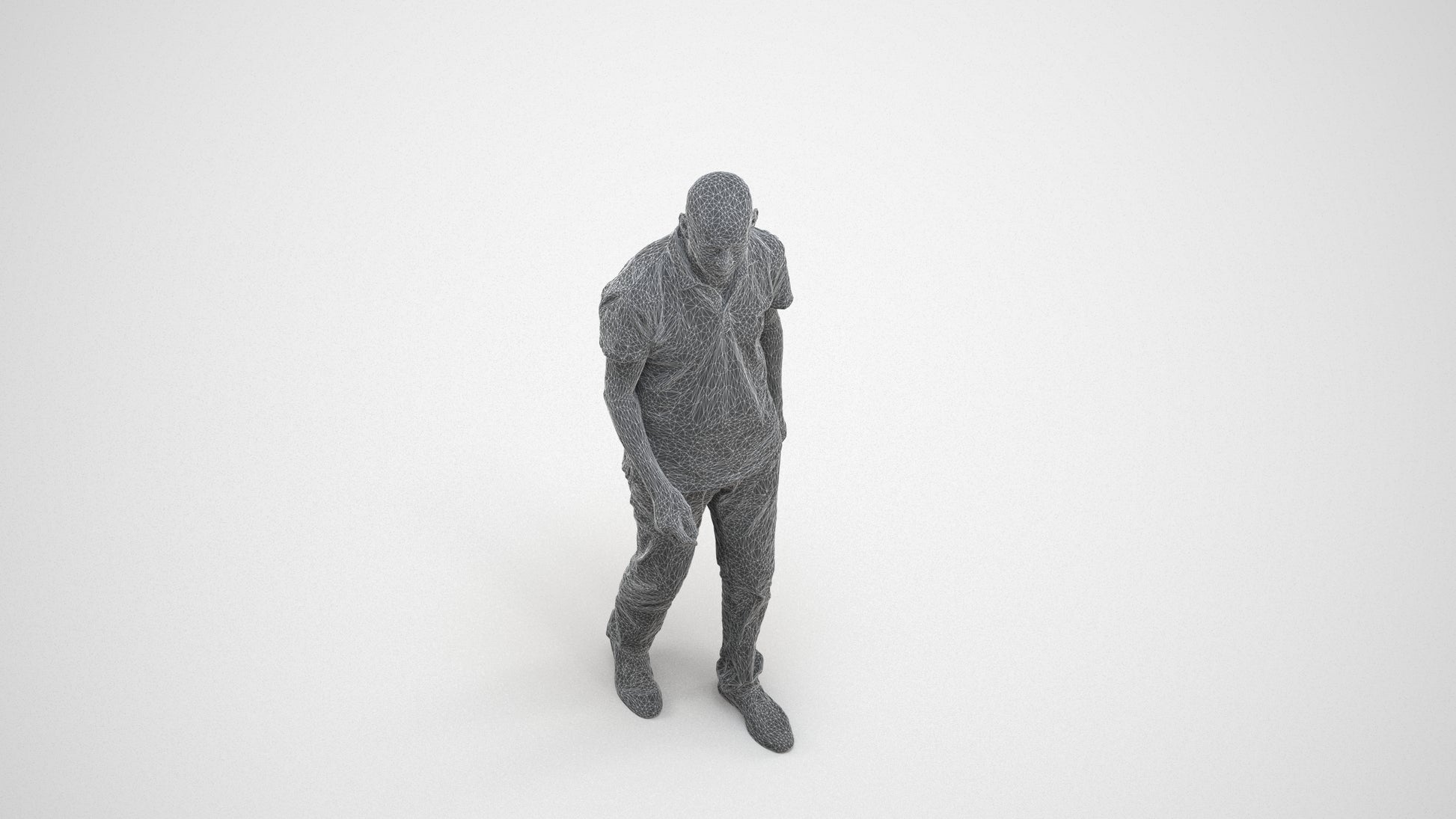 scanned 3D senior man casual walking, photogrammetry people for Enscape and V-Ray, wireframe three-quarter view