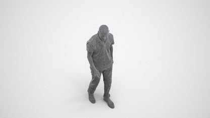 scanned 3D senior man casual walking, photogrammetry people for Enscape and V-Ray, wireframe three-quarter view
