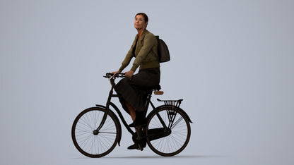 realistic 3D human woman casual cycling, archviz people FBX OBJ for Blender, three-quarter view render