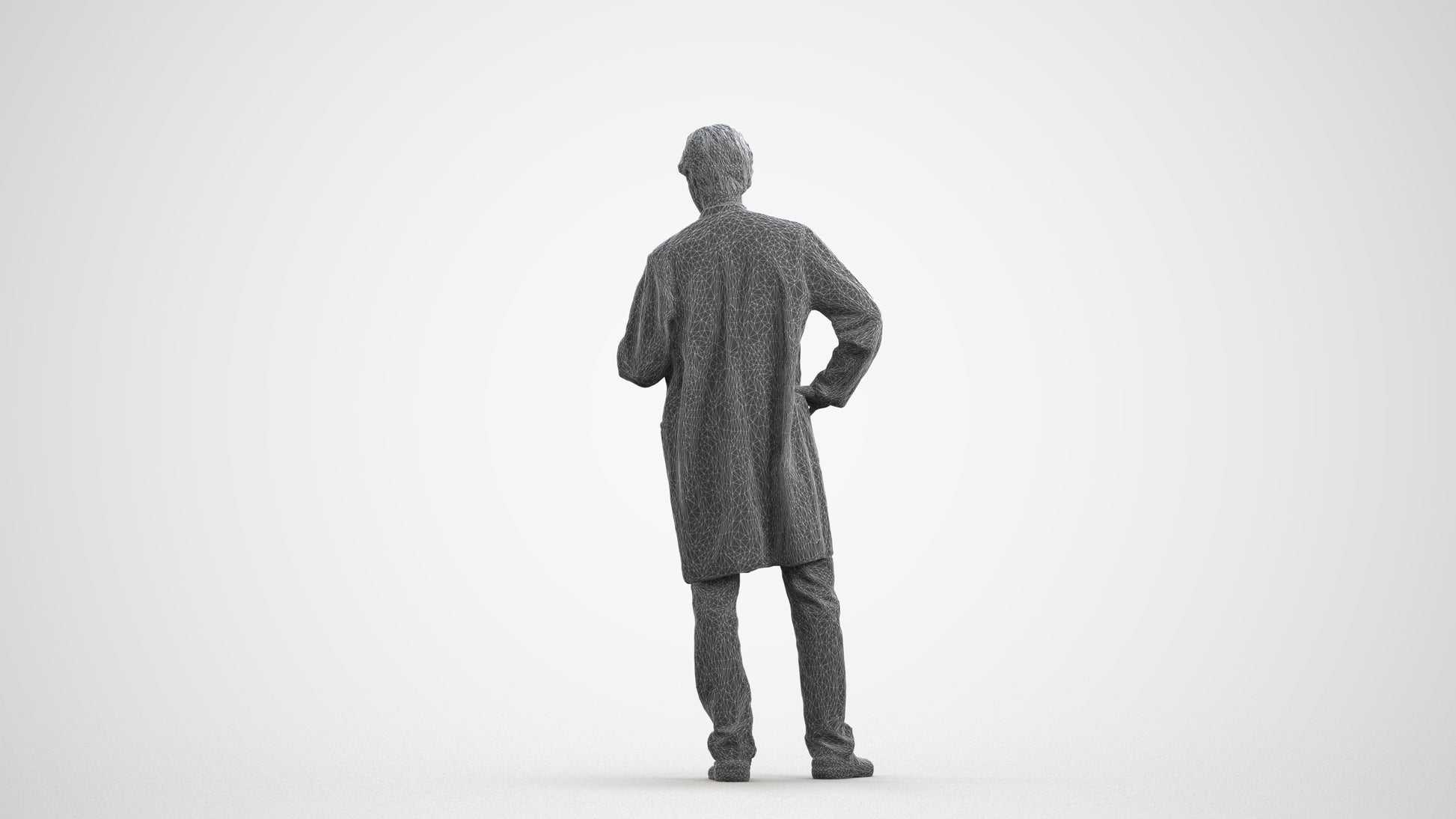 photogrammetry 3D man standing, realistic human model archviz FBX, wireframe front view