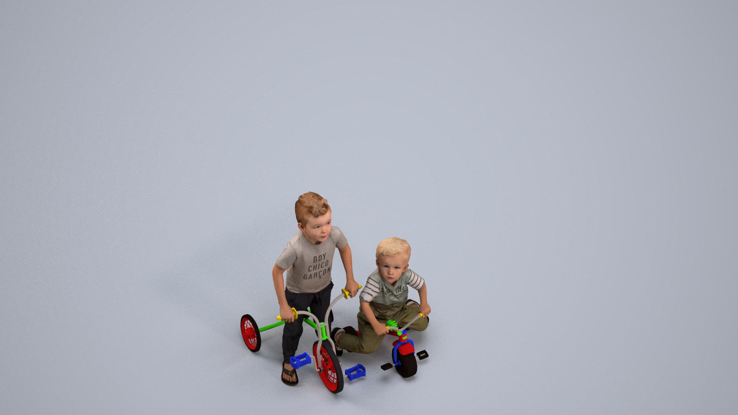 realistic 3D boy casual kids, scanned archviz people for Blender and 3ds Max, back view render