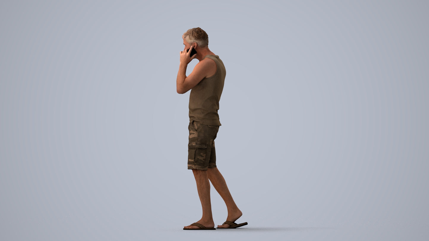 3D people model man casual walking, scanned human for 3ds Max rendering, three-quarter view render