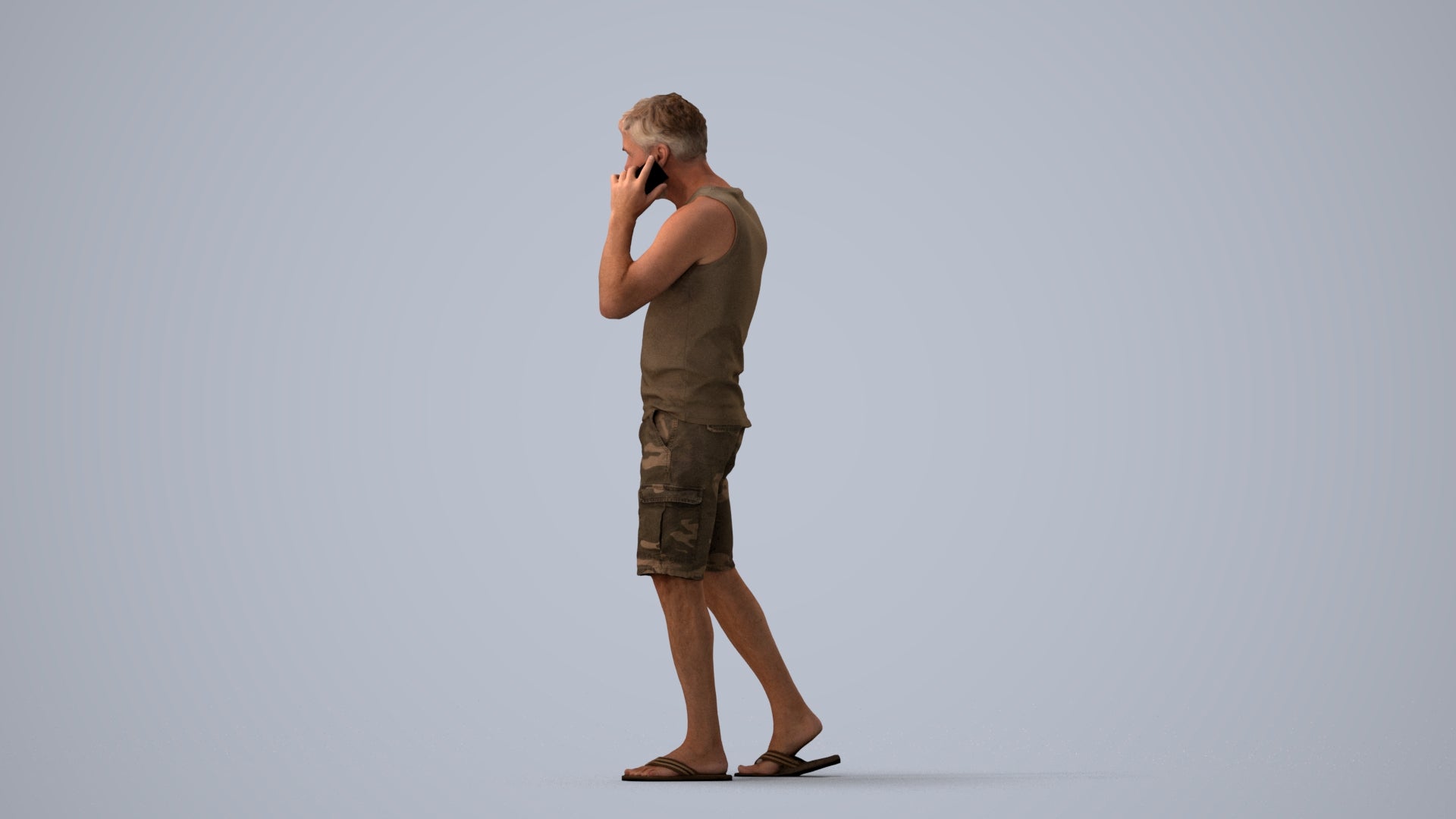 3D people model man casual walking, scanned human for 3ds Max rendering, three-quarter view render