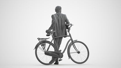 3D human model man business cycling, photogrammetry scanned person for archviz, wireframe front view