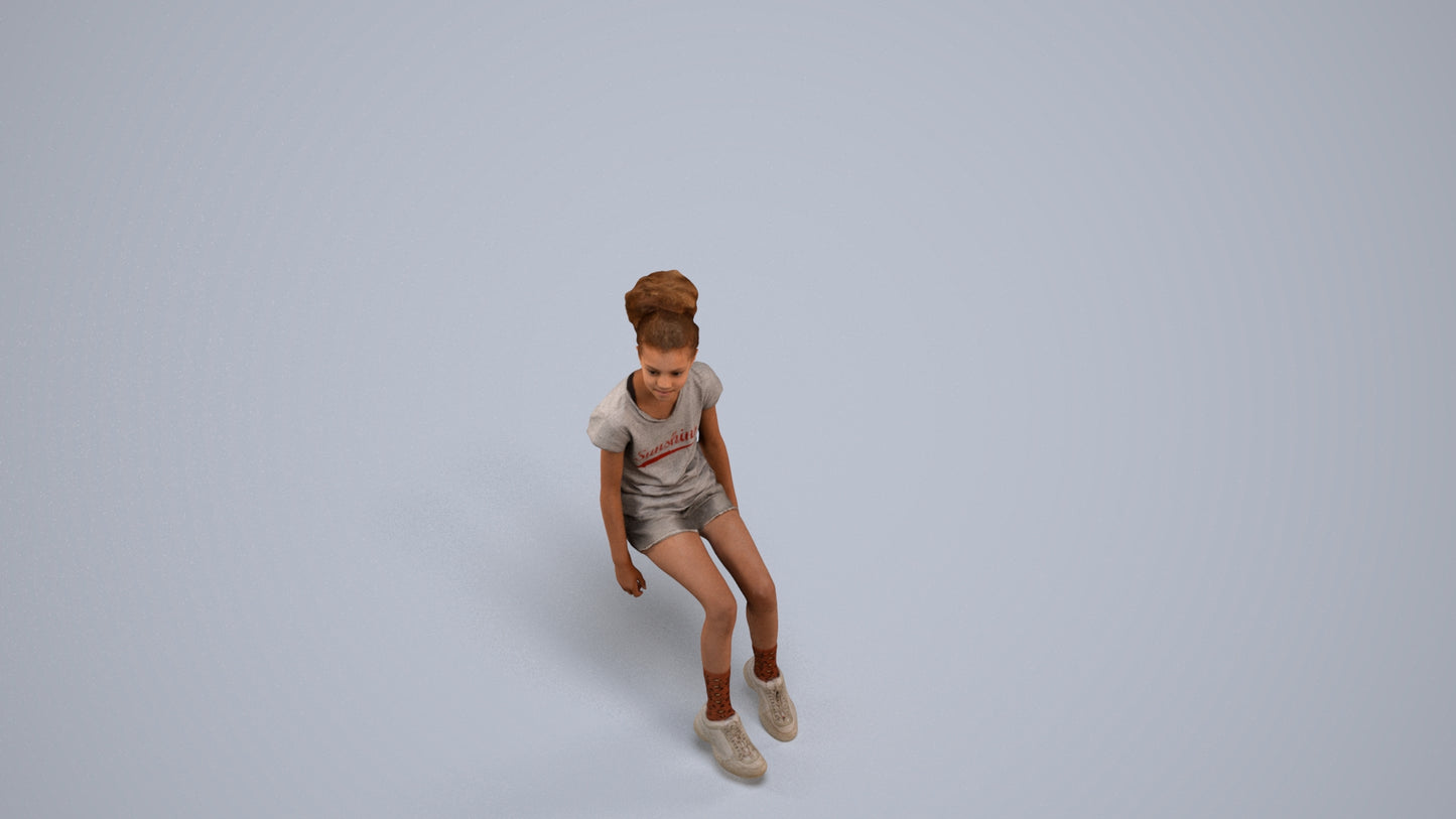 3D people model girl casual kids, scanned human for 3ds Max rendering, back view render