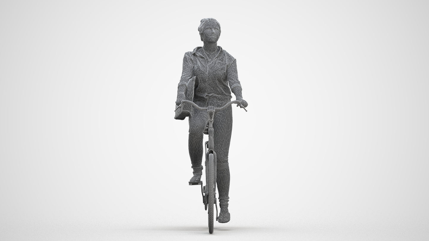 realistic 3D people woman casual cycling, render-ready for V-Ray and Corona, FBX OBJ, three-quarter front view render