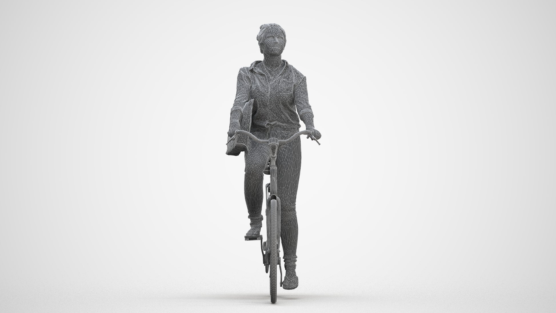 realistic 3D people woman casual cycling, render-ready for V-Ray and Corona, FBX OBJ, three-quarter front view render