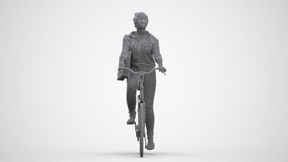 realistic 3D people woman casual cycling, render-ready for V-Ray and Corona, FBX OBJ, three-quarter front view render