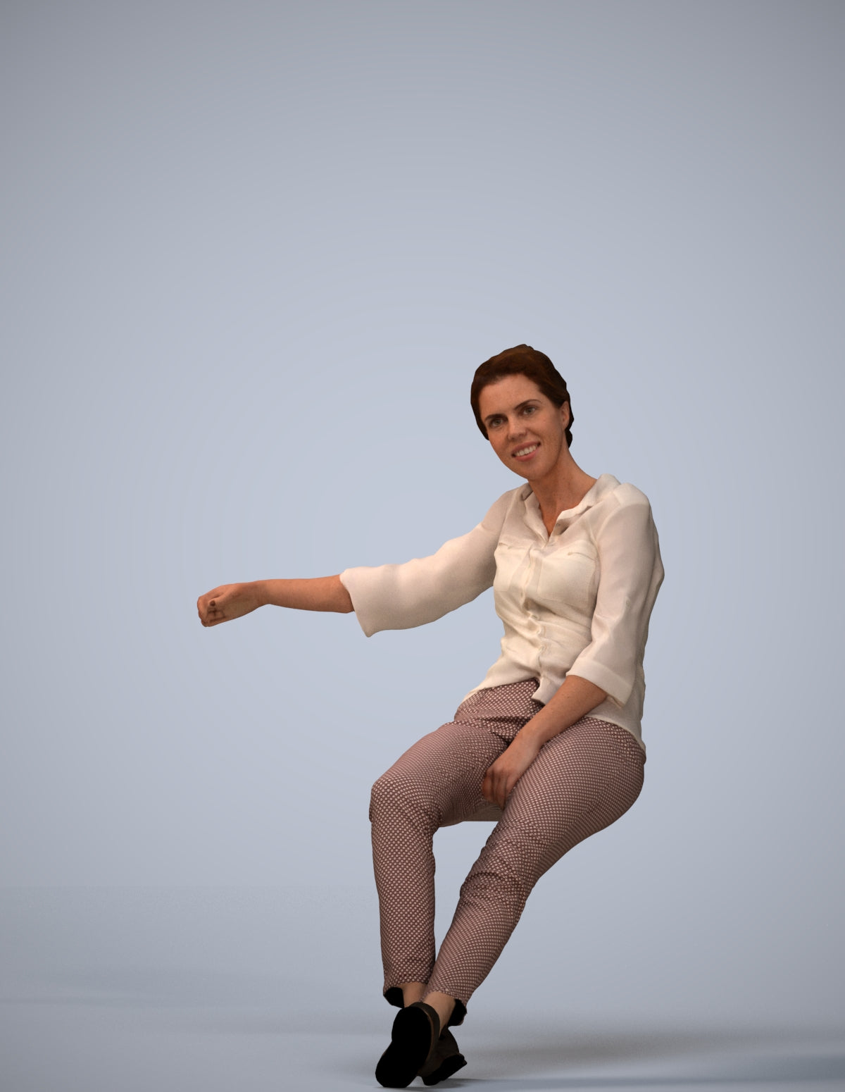 realistic 3D woman casual sitting, scanned archviz people for Blender and 3ds Max