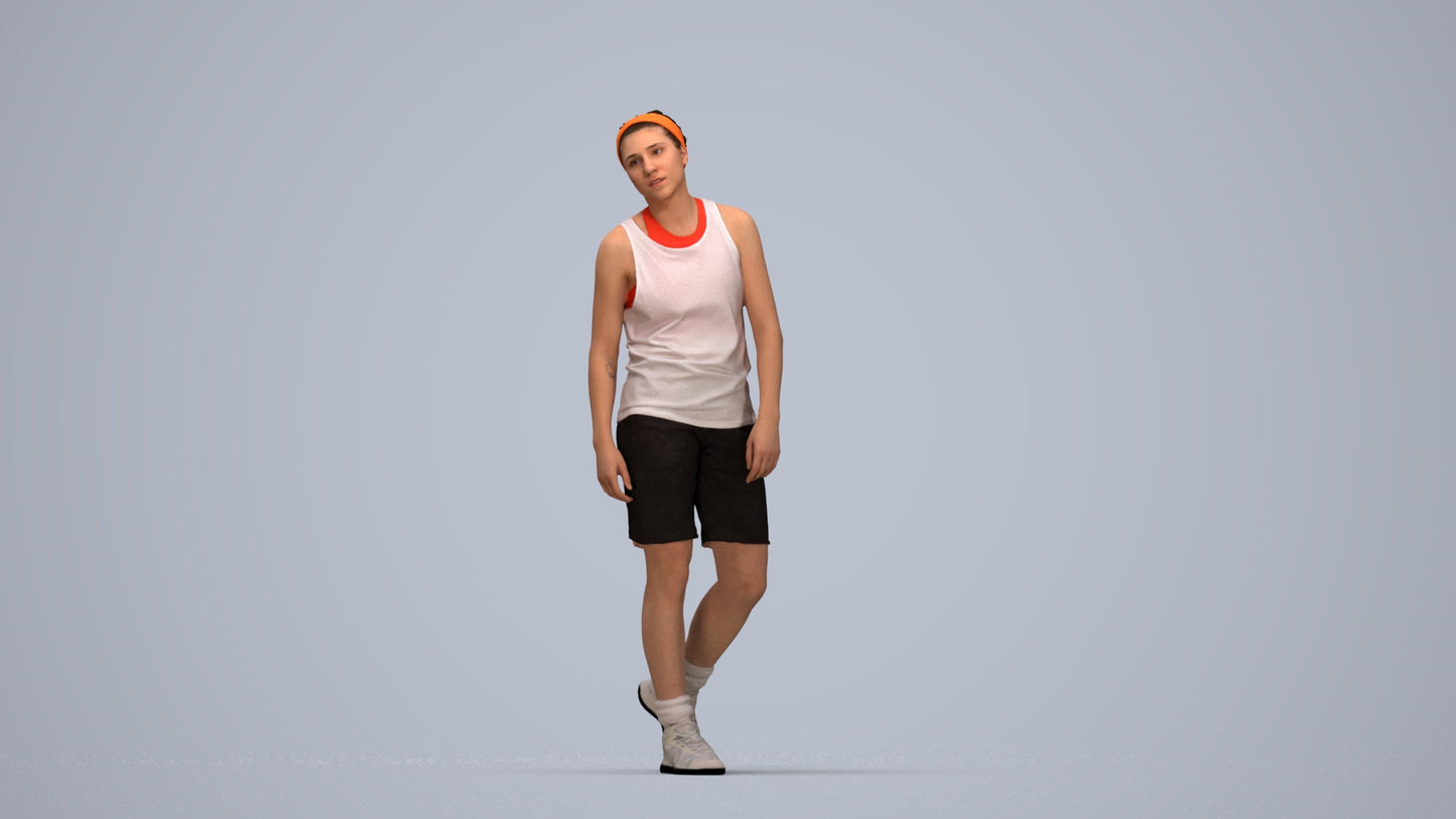 realistic 3D human woman sport, archviz people FBX OBJ for Blender, top-down view render