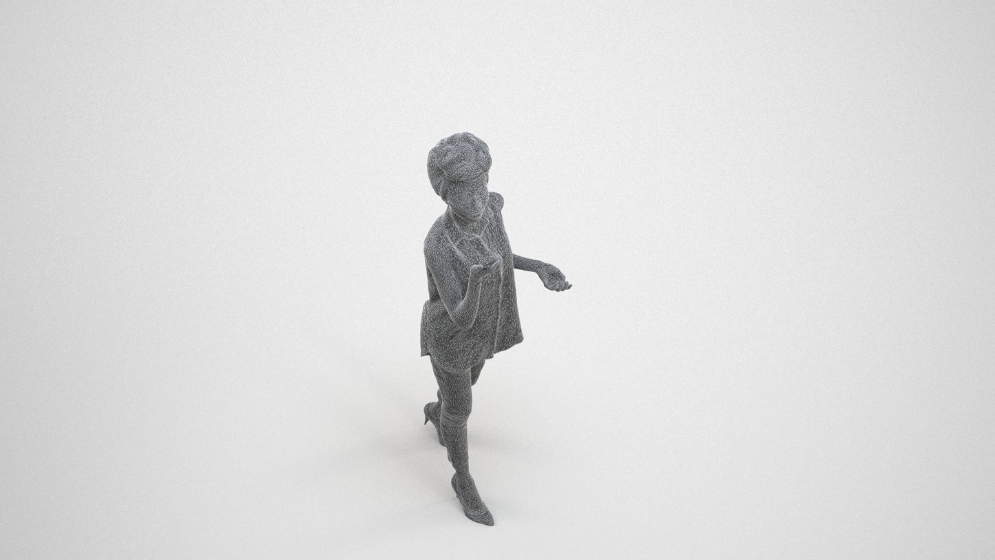 scanned 3D woman casual walking, photogrammetry people for Enscape and V-Ray, wireframe three-quarter view