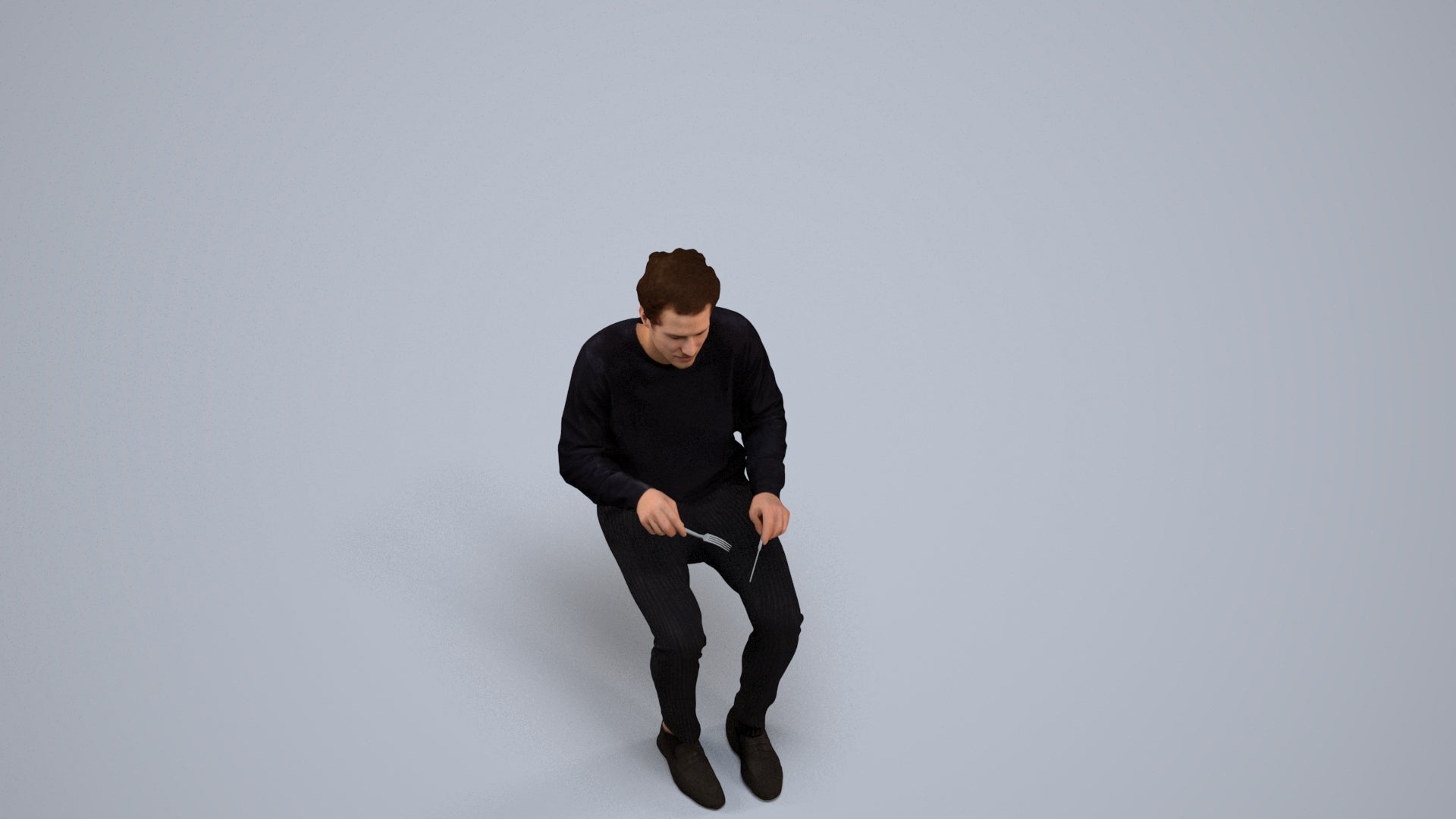 realistic 3D man casual sitting, scanned archviz people for Blender and 3ds Max, back view render
