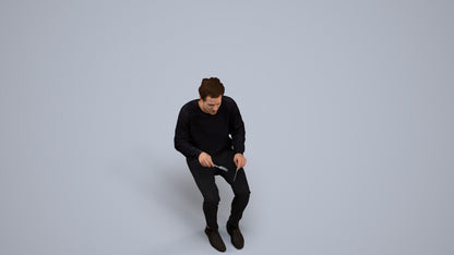 realistic 3D man casual sitting, scanned archviz people for Blender and 3ds Max, back view render