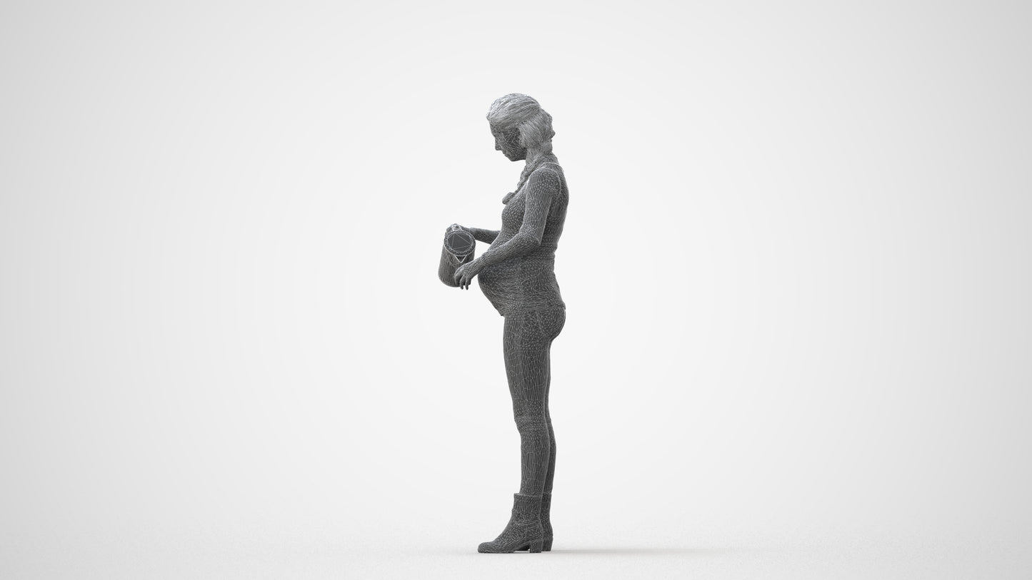 3D people model woman casual standing, scanned human for 3ds Max rendering, three-quarter front view render