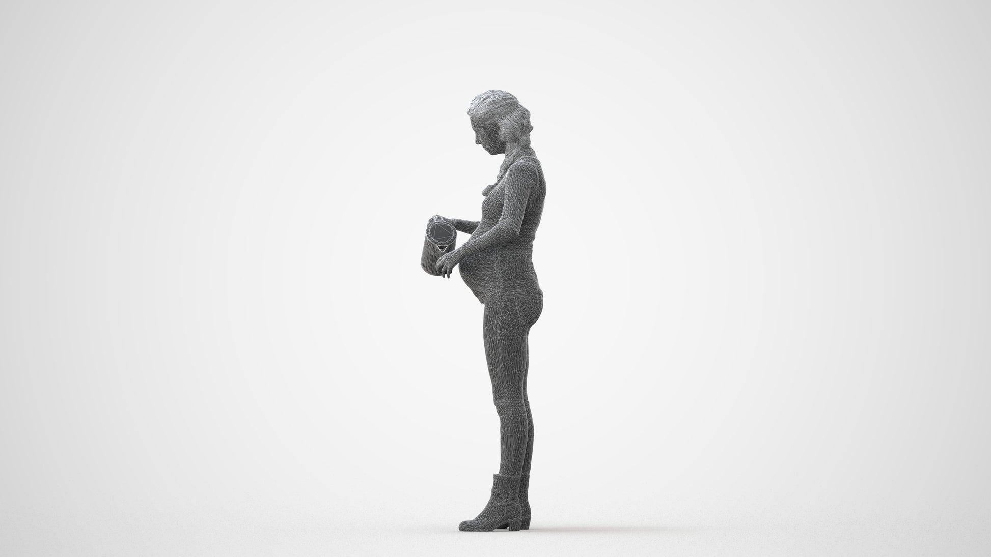 3D people model woman casual standing, scanned human for 3ds Max rendering, three-quarter front view render
