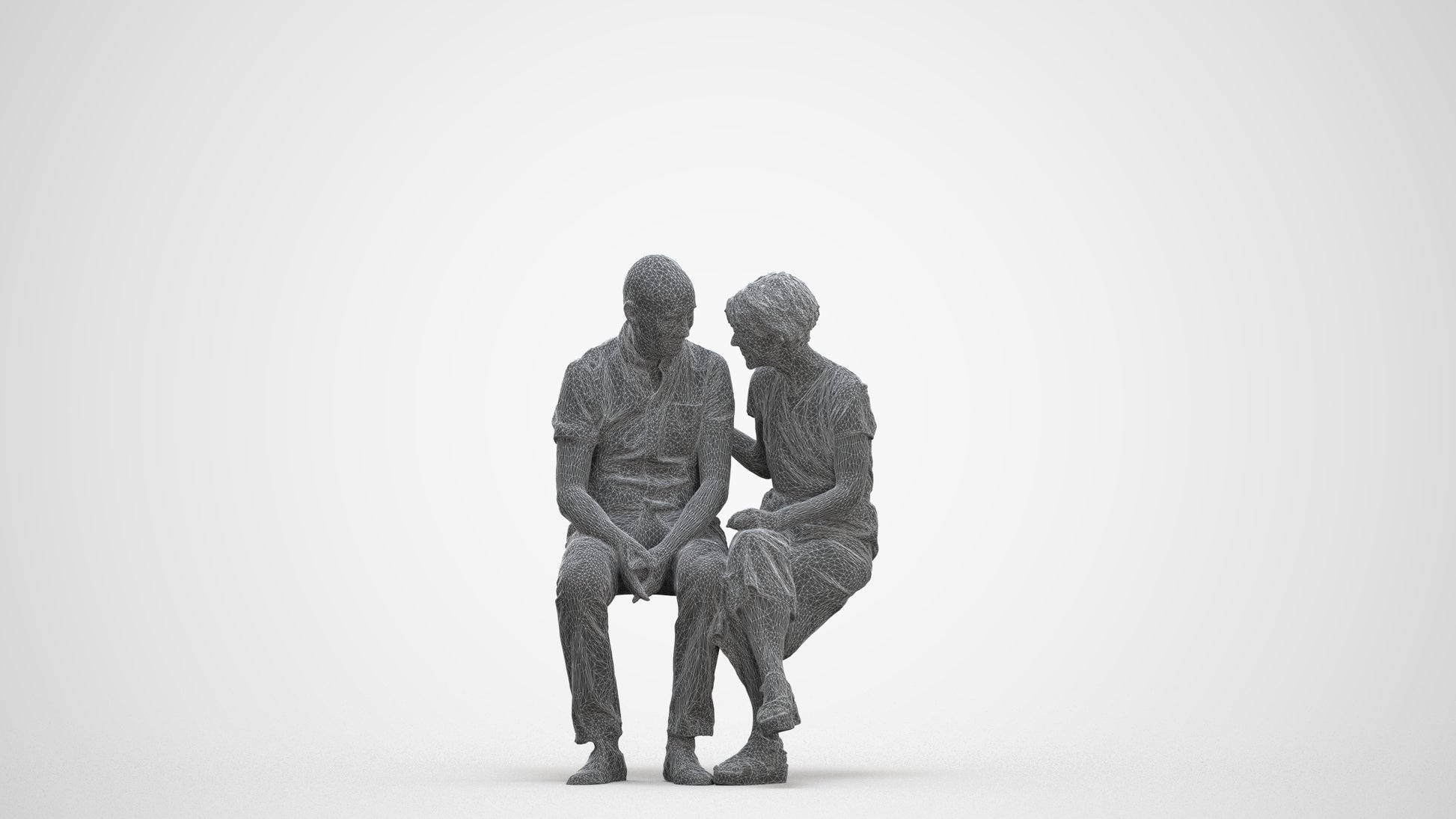 realistic 3D senior woman casual couple, scanned archviz people for Blender and 3ds Max, three-quarter front view render