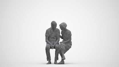 realistic 3D senior woman casual couple, scanned archviz people for Blender and 3ds Max, three-quarter front view render