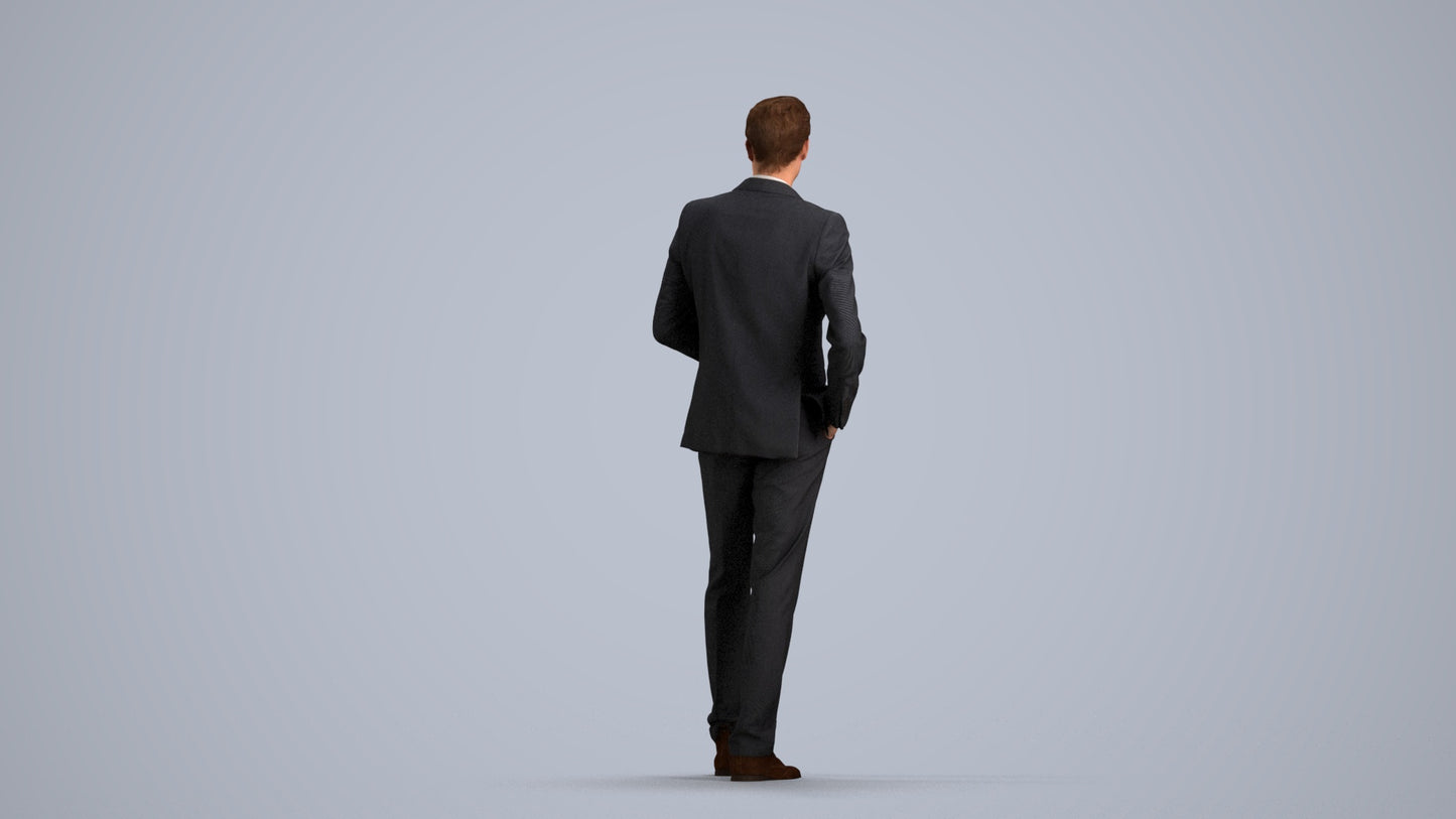 3D scanned man standing business, photorealistic archviz people for Enscape and SketchUp, front view render