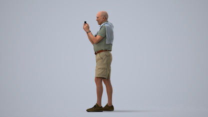 realistic 3D senior man casual standing, scanned archviz people for Blender and 3ds Max, three-quarter view render