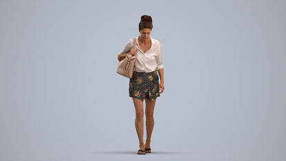 3D human model woman casual walking, photogrammetry scanned person for archviz, standing pose render