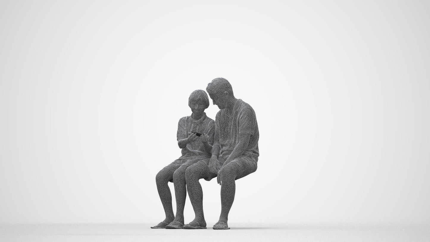 realistic 3D boy kids, scanned archviz people for Blender and 3ds Max, wireframe back view