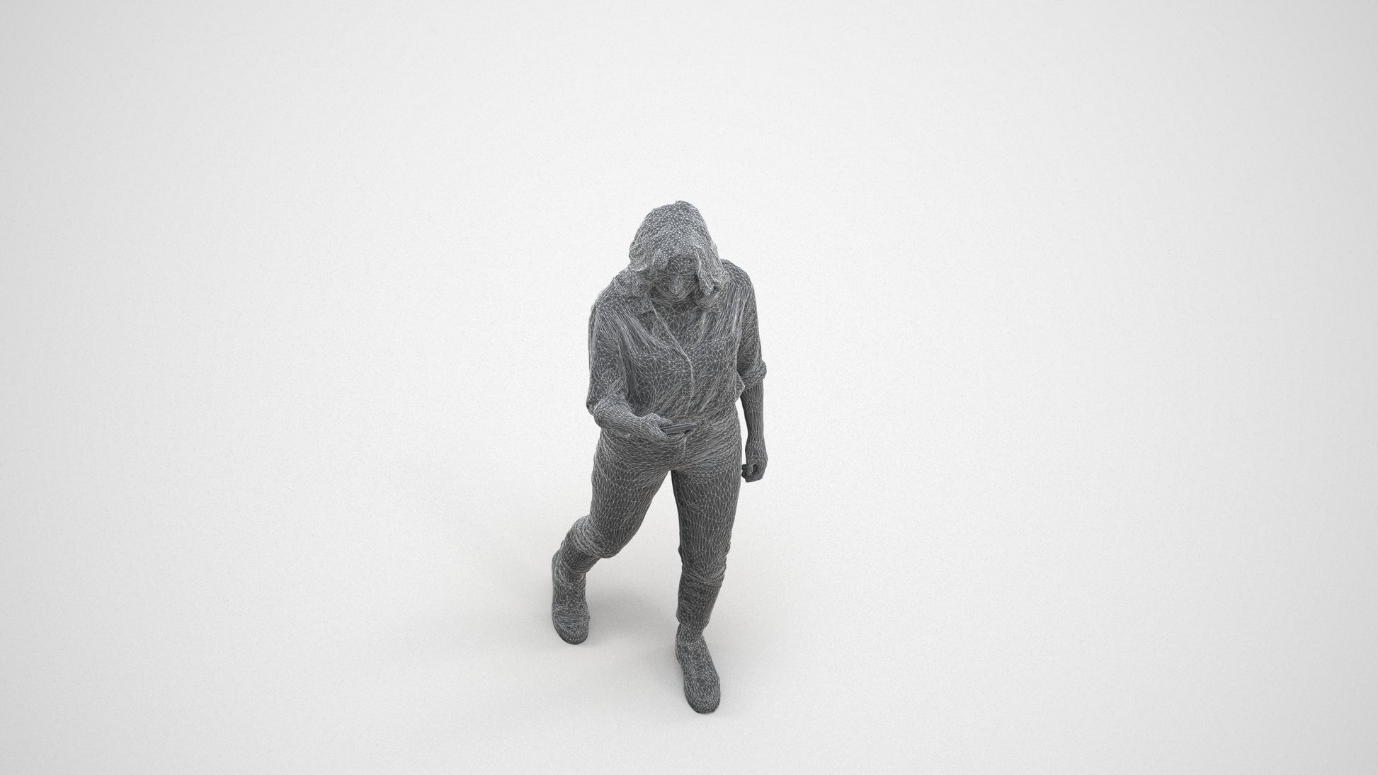 scanned 3D woman casual walking, photogrammetry people for Enscape and V-Ray, wireframe three-quarter view