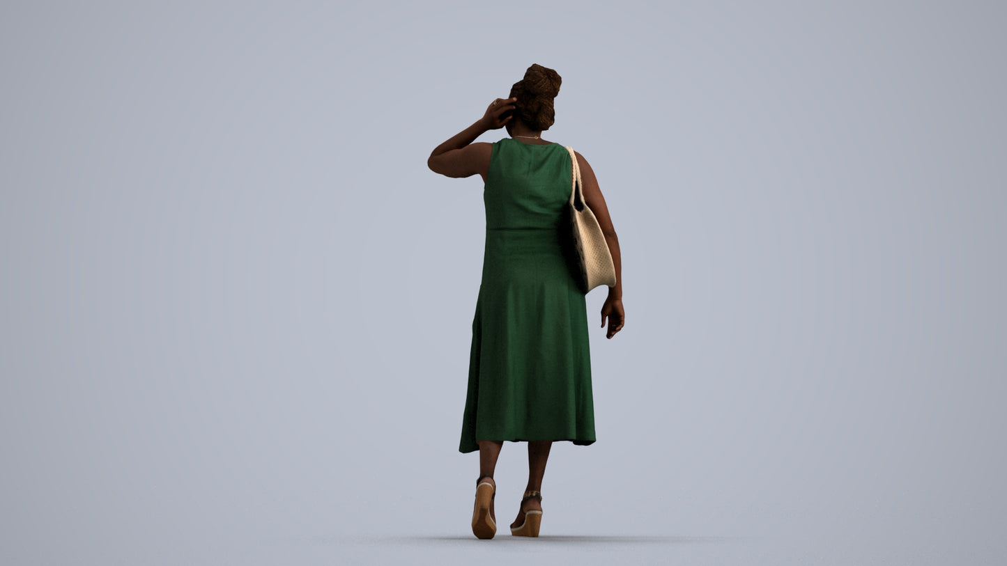 photogrammetry 3D woman casual walking, realistic human model archviz FBX, front view render