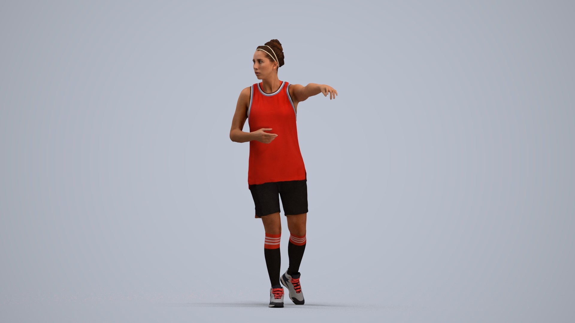 3D people model woman sport, scanned human for 3ds Max rendering, standing pose render