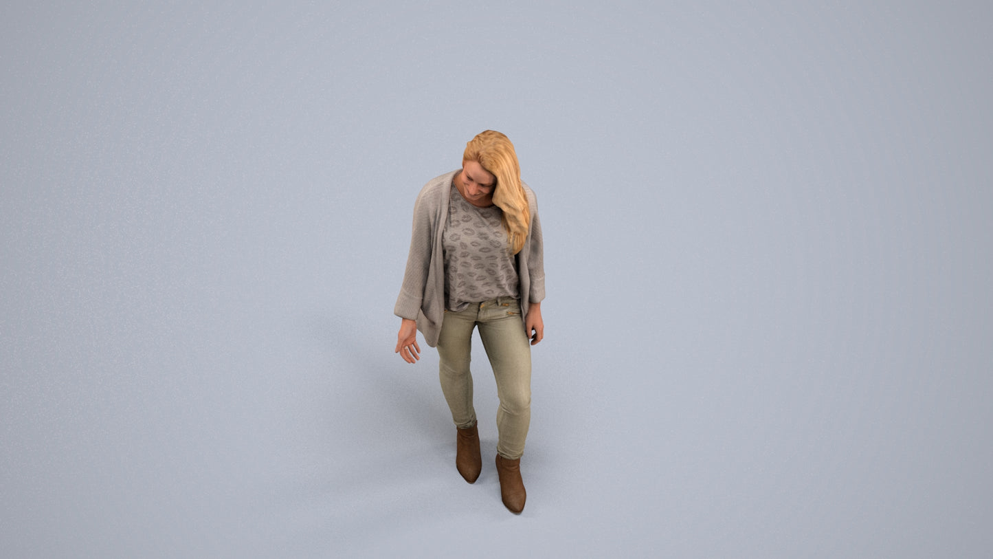 realistic 3D people woman casual standing, render-ready for V-Ray and Corona, FBX OBJ, back view render